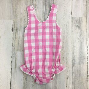 Lime Green Trunk Custom Pink Gingham Sunsuit Romper Girls Sz 7 Smocked Back